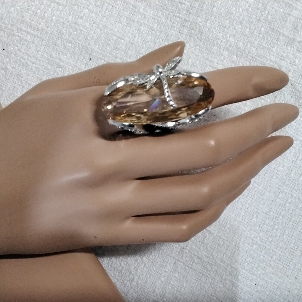 Stunning Silver Tone Dragonfly Statement Bold Rin… - image 1